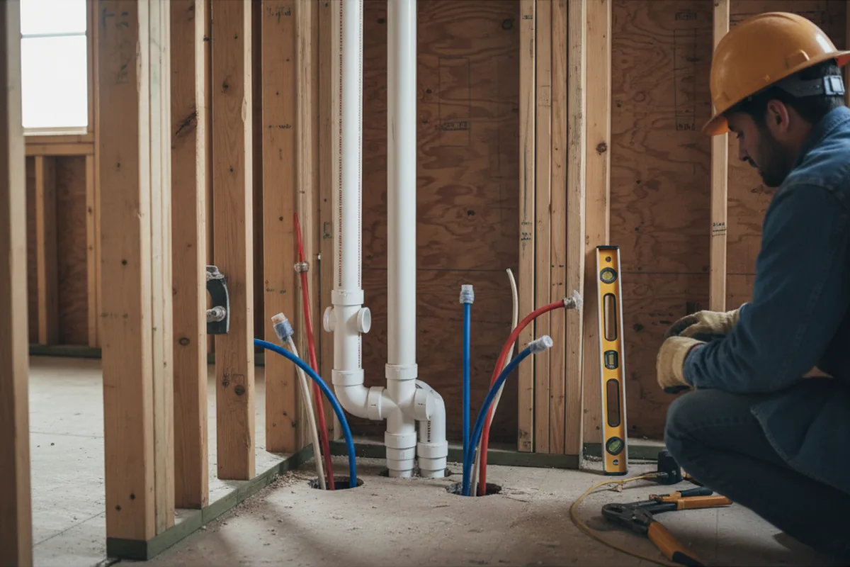 Drain and supply rough-in during Leak Detection in Aquebogue